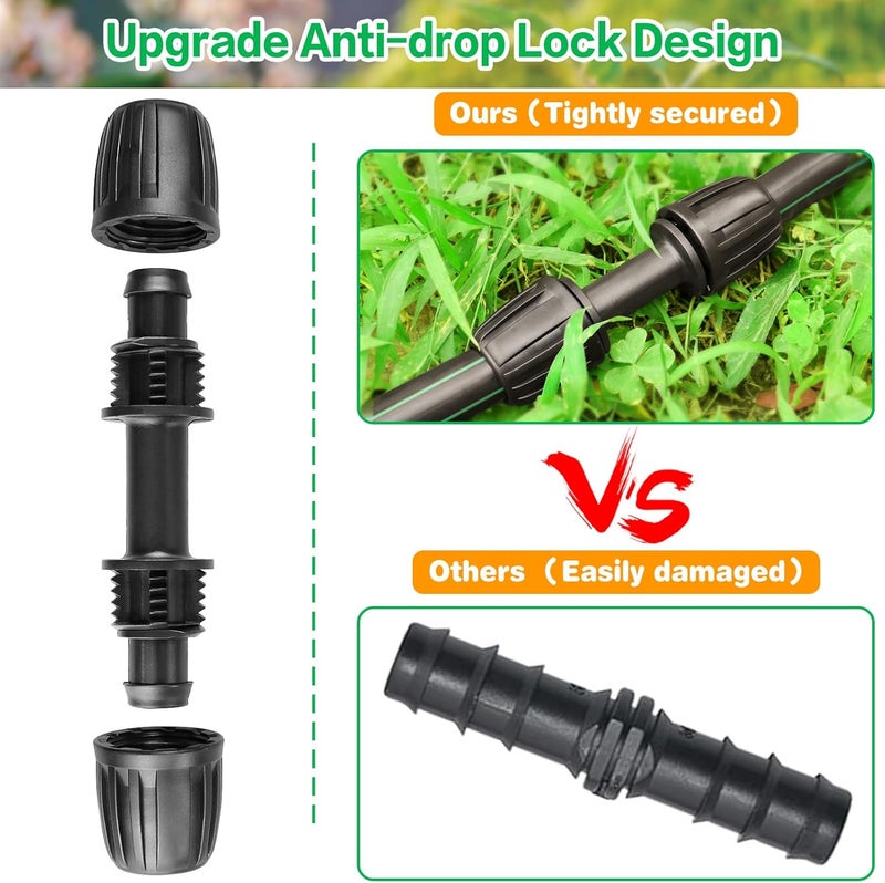 Gardrip Drip Irrigation Fittings Kit for 1/2 Inch Tubing：1/2'' Drip Line Anti-Drop Barbed Locked Nut Connectors 18 Pieces Set Include 4 Couplings 4 Tees 2 Elbows 3 Valves 3 Reducing Tee 2 Plugs - Image 3